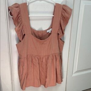 Pink Flutter Sleeve Peplum Blouse